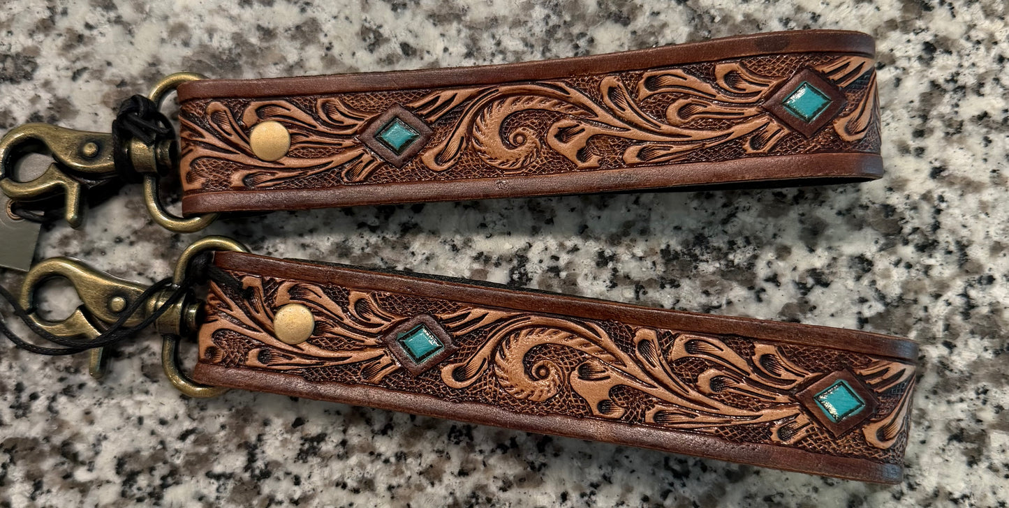 Brown Tooled Keychain