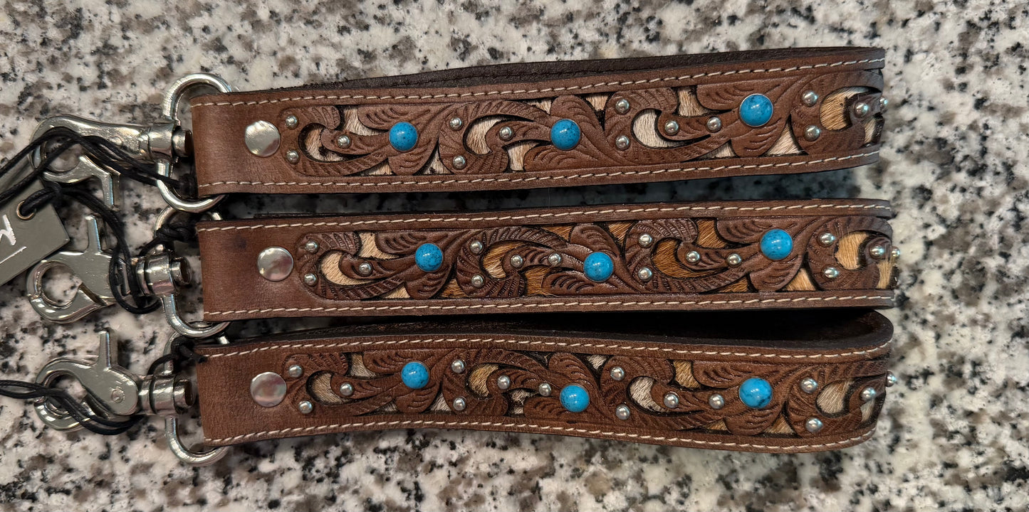 Brown Hide & Stud Keychain