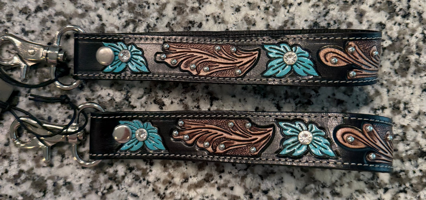 Black Tooled & Studded Keychain