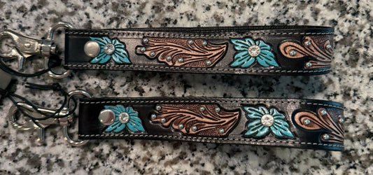 Black Tooled & Studded Keychain
